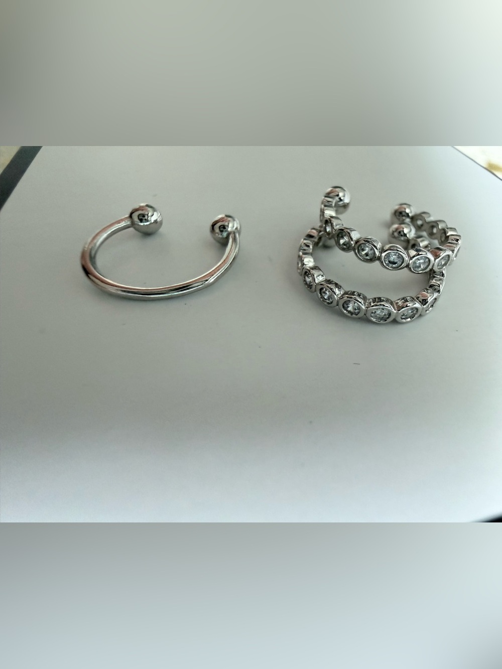 Sterling Silver Open Cuff and Crystal Hoop Earring Set - Silver